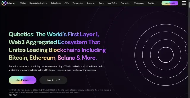Qubetics platform interface showing real-world asset tokenization features and cross-chain compatibility for a top upcoming crypto project with 100x potential