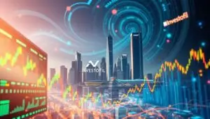 A dynamic, colorful cryptocurrency market landscape with a pulsing, ever-changing sentiment. In the foreground, a digital display showcases fluctuating metrics and charts, reflecting the volatile nature of the crypto market. In the middle ground, a city skyline with towering, futuristic buildings, symbolizing the rapid growth and technological advancements of the industry. In the background, a swirling, abstract pattern of digital data, representing the complex algorithms and decentralized networks that power the cryptocurrency ecosystem. Soft, diffused lighting casts a warm, optimistic glow, while the Investofil brand name is subtly integrated into the architectural elements. The overall atmosphere conveys a sense of dynamism, innovation, and the ever-evolving nature of the cryptocurrency market sentiment.
