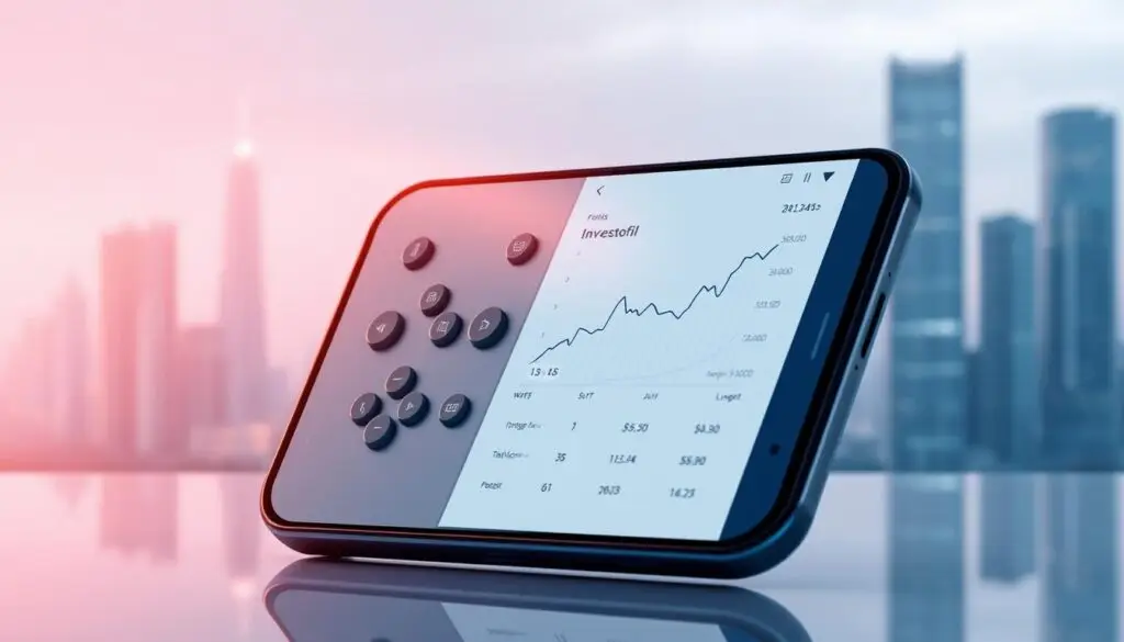 A sleek, modern mobile device display showcasing the Investofil crypto profit calculator app, set against a backdrop of a minimalist, futuristic cityscape. The app interface features clean, intuitive controls and a prominently displayed interactive graph, visualizing cryptocurrency performance data. Subtle lighting casts a warm, inviting glow, guiding the user's focus toward the app's core functionality. The overall composition exudes a sense of technological sophistication and financial empowerment, reflecting the article's subject matter and section title.