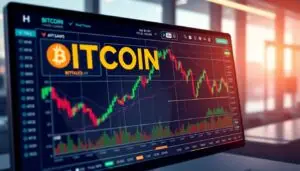 An image representing bitcoin futures trading on a financial screen.