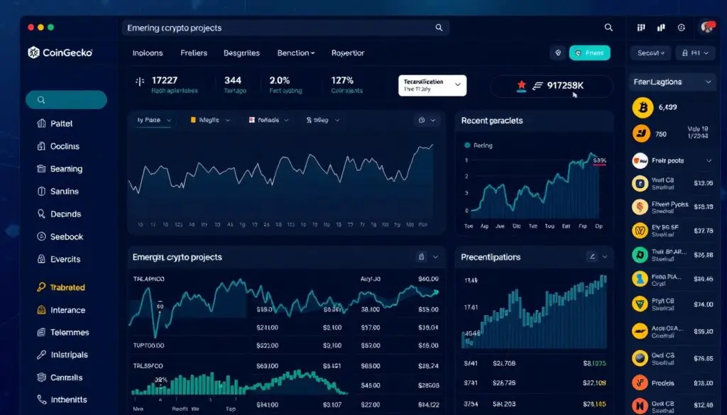 Generate an image of CoinGecko or CoinMarketCap interface showing data on new crypto projects.