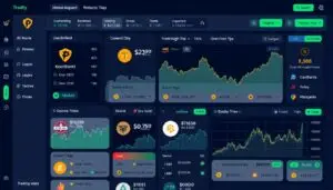 Generate an image of a cryptocurrency trading platform interface showing various crypto projects and their details.