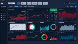 Generate an image of a dashboard displaying a trader's portfolio performance and risk metrics.