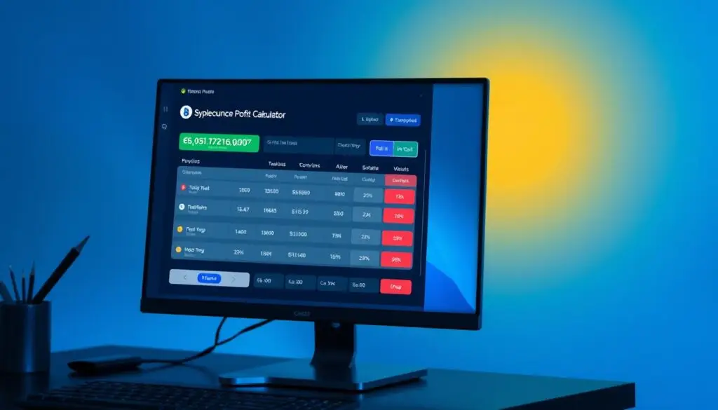 Generate an image of a user-friendly crypto profit calculator interface on a computer screen.