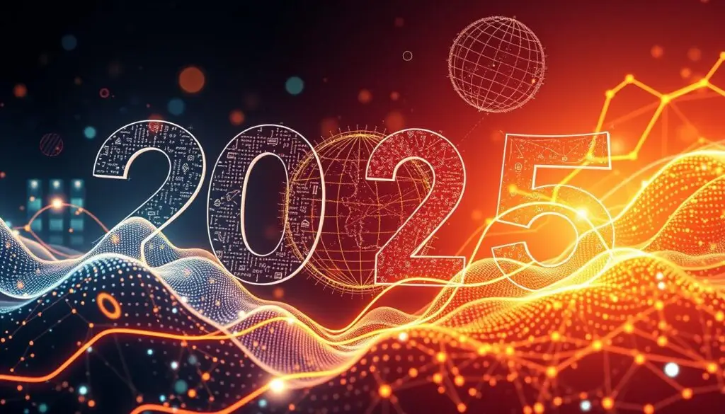 Generate an image representing the convergence of crypto trends and market dynamics in 2025