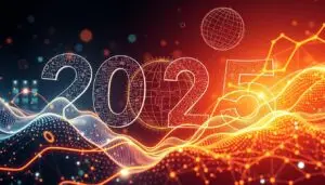 Generate an image representing the convergence of crypto trends and market dynamics in 2025