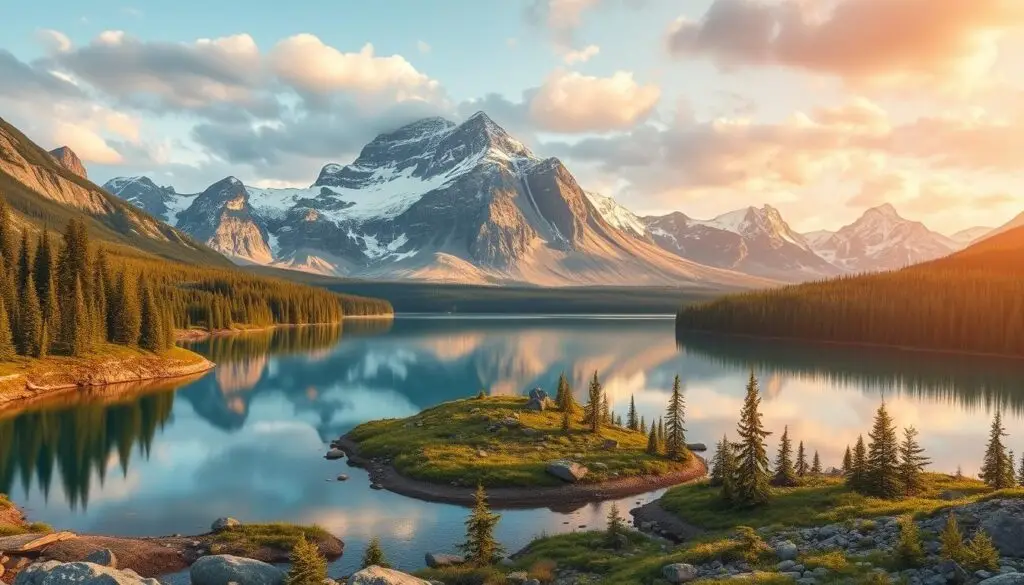 Image generation prompt: A Canadian landscape with a subtle integration of cryptocurrency and tax-related elements.