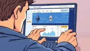 Image generation prompt for buying Ethereum: Create an image of a person using a cryptocurrency exchange website to buy Ethereum.