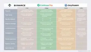 Image of a comparison chart between major crypto exchanges like Binance, Coinbase Pro, and Kraken